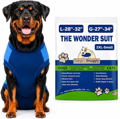 Surgi Snuggly Dog Surgery Recovery Suit - Dog Onesie for Post Surgery Recovery, Female Spay & Male Neuter - Surgical Suit for Dogs, E-Collar Cone Alternative, Double Blue - 2XL Small - 28" - 32" (EC)