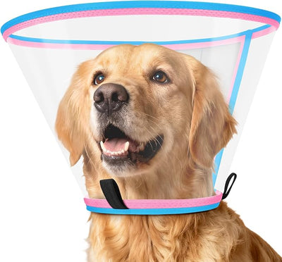 Soft Dog Cone Collar for Dogs After Surgery, Transparent Cone for Dogs to Stop Licking, Breathable Dog Neck Cone for Small Medium Large Dog, Adjustable Elizabethan Pet Recovery Collar (Pink, Size 5)