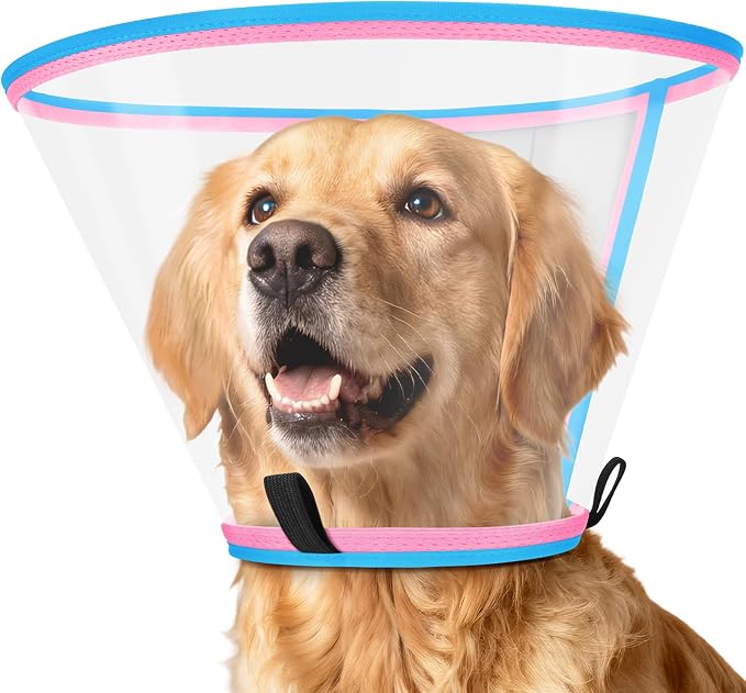 Soft Dog Cone Collar for Dogs After Surgery, Transparent Cone for Dogs to Stop Licking, Breathable Dog Neck Cone for Small Medium Large Dog, Adjustable Elizabethan Pet Recovery Collar (Pink, Size 4)