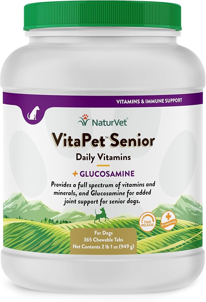 VitaPet Senior Daily Vitamins for Senior Dogs – Plus Glucosamine – Full Spectrum of Vitamins & Minerals – Enhanced with Glucosamine for Added Joint Support – 365 Time Release Tablets