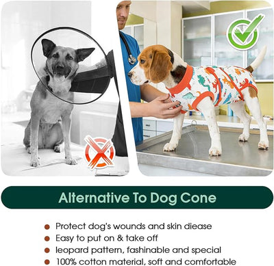 Kuoser Dog Surgery Recovery Suit, Soft Breathable Dog Recovery Suit for Female Spay Male Nueuter, Anti Licking Puppy Onesie Pet Surgical Suit for Dogs Abdominal Wounds Skin Disease, Dinosaur L