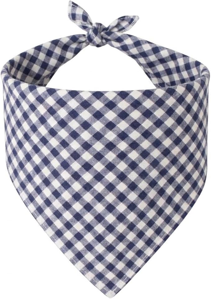 Cotton Linen Dog Bandanas 1 Pack, Plaid Checkered Bandana for Large Dogs, Soft Breathable Classic Dog Apparel & Accessories (Blue Plaid, Large)