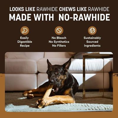 Earth Animal No Hide Chews - Long Lasting Rawhide Free Large Dog Chews Rolls, Venison - 2 Count