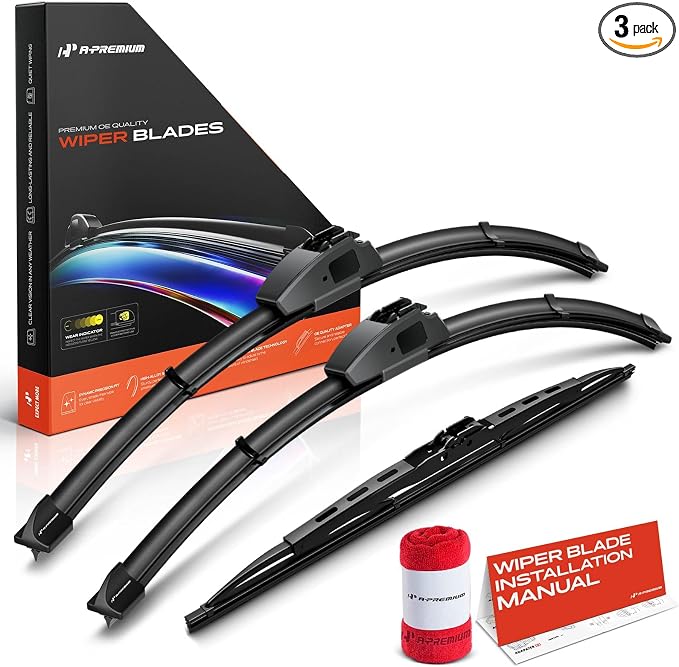 A-Premium 24"+19"+15" Windshield Wiper Blades Compatible with Chevrolet Equinox 2005-2009 & Pontiac Torrent 2006-2009 - Front Rear Wipers Blade Set, Hook/Hook Arm (Pack of 3)