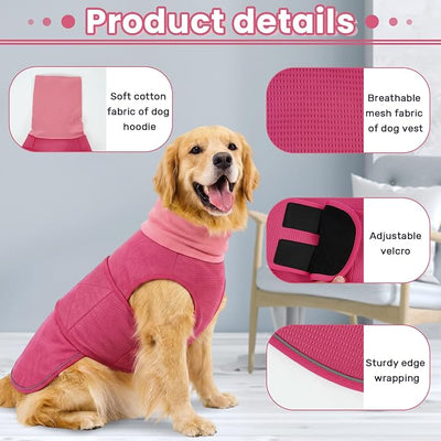 Dog Anxiety Vest with Hoodie,Breathable Dog Thunder Jacket for Thunderstorms,Fireworks,Vet Visits,Separation,Adjustable Calming Vest for Small Medium Large Dogs,Rose,XL