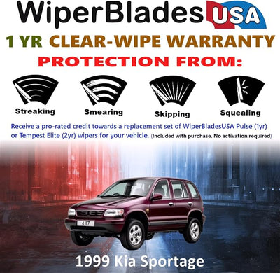 WiperBladesUSA Wiper Blades Set w/ 1yr warranty compatible with Kia Sportage 1999 Wipers (Set of 2) Pulse Wipers