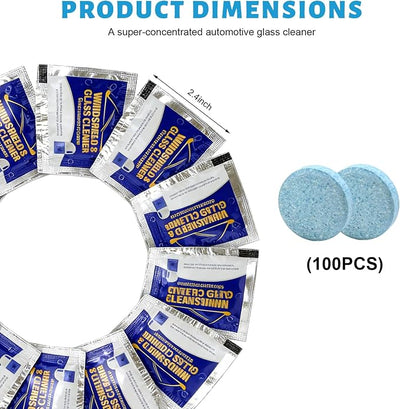 100 PCS Car Windshield Washer Fluid Concentrate Tablets, Windshield Wiper Fluid Concentrated Clean Tablets, Solid Effervescent Tablet Glass Cleaner for Car Truck SUV