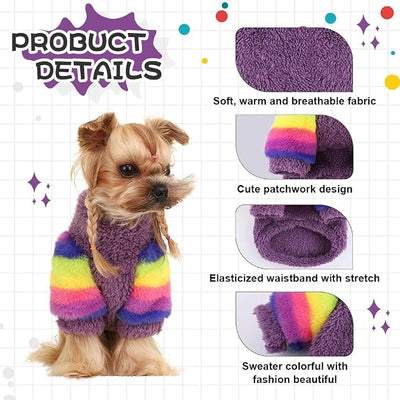 Dog Sweaters for Small Dogs, Chihuahua Fleece Clothes, XS Clothes Winter Warm Puppy Boys Girls, Rainbow Sleeve Sweater,Tiny Outfits Teacup Yorkie (Purple, X-Small)