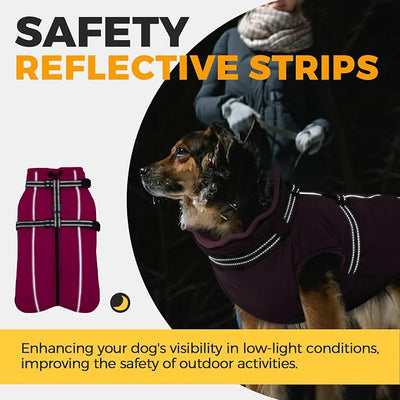 Lelepet Dog Coat for Large Dogs Waterproof Dog Jacket with Harness Built in Windproof Reflective Fleece Jacket with Zip Warm Winter Coats for Dogs Cozy Thermal Pet Snowsuit, Border Collie, Pink, XL