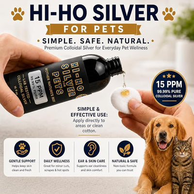 Colloidal Silver for Pets, Skin & Coat Grooming Liquid for Dogs & Cats, Gentle Daily Paw, Ear & Coat Care, 99.99% Pure Silver, Lab Tested, 16 fl oz