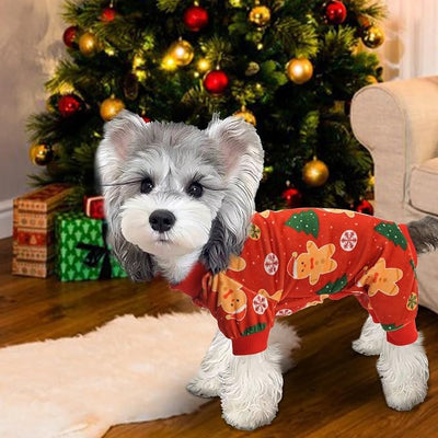 XPUDAC 4 Pieces Dog Christmas Pajamas Santa Pet Clothes Cute Snowman Dog Pajamas Costumes for Doggie Red Green Small