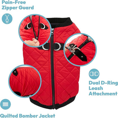 Gooby Fashion Vest Dog Jacket - Violet, Large - Warm Zip Up Dog Bomber Vest with Dual D Ring Leash Water Resistant for Small to Medium Dogs