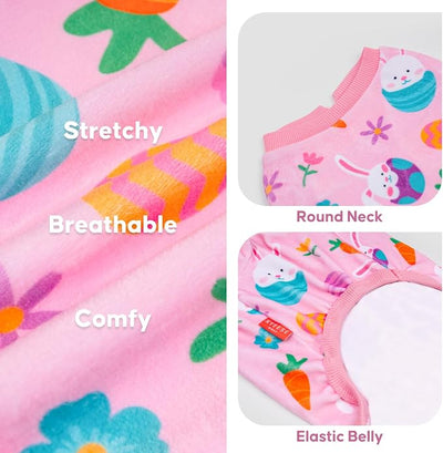 KYEESE Easter Dog Pajamas, Soft Dog Pajamas for Small Dogs Girl, Stretchy Dogs Pjs Velvet Puppy Jumpsuit with Eggs & Bunny Pattern, Comfy Lightweight Pet Outfit, Pink, S