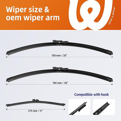 28"+28" Windshield Wiper Blades with 11" Rear Wiper Replacement for Ford Escape 2013 2014 2015 2016 2017 2018 2019-OEM Quality All-Weather Pinch Tab Wipers(Set of 3)