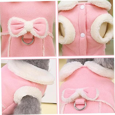 Dog Winter Coat Jacket Fleece Vest |Dog Fleece Jumper for Small Girls Warm Coat Soft Vest with Bow and D-Ring Cute Winter Clothes with Fuzzy Collar XS