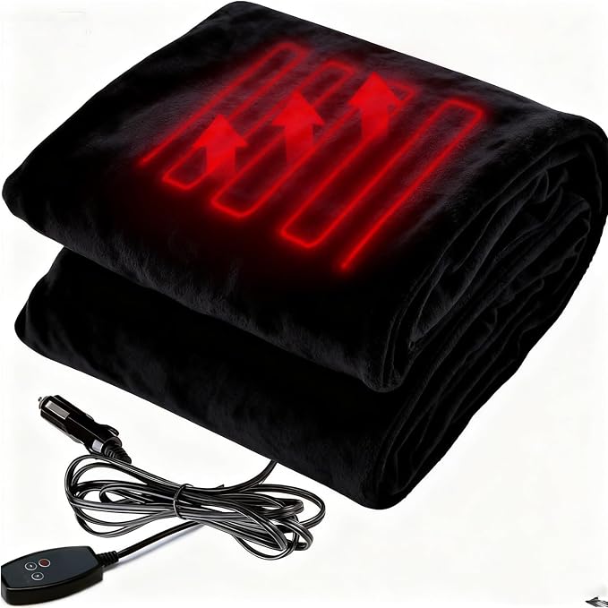 Big Ant Electric Car Blanket 12V Heated Car Blanket with 4 Hours Auto Off, Fast Heating Level Electric Blanket for Car Truck SUV RV Car Electric Blanket 58" x 42" (Black,Upgrade Model)