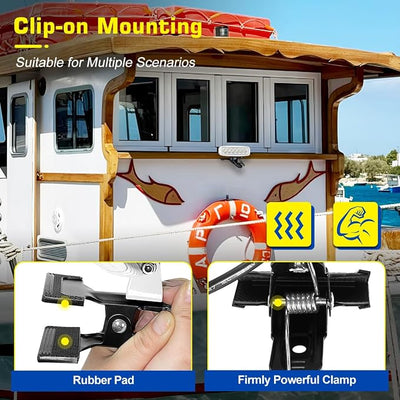 Upgrade LED Boat Lights with On/Off Switch, Super Bright Solid Waterproof Spotlight with Clip on Mount, Dual Power White T-Top 12V Marine Light Bar Spreader for Boat Dock Decking Truck Night Fishing