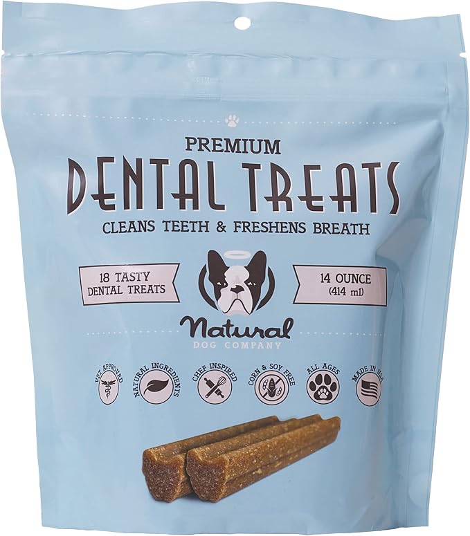 Dental Chews for Dogs – Freshens Breath & Helps Reduce Plaque & Tartar, Natural No-Brushing Oral Care Treats, Vet Formulated, Made in USA, 18 Count