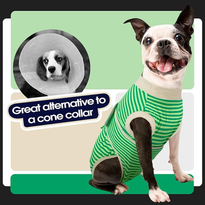 FUAMEY Dog Recovery Suit Male,Dogs Surgery Neuter Suits Puppy Spay Shirts for Female Incision Protection Anti Licking Wounds Doggie Onesie Pet Bodysuit Surgical Recovery Suit Green Stripes XL