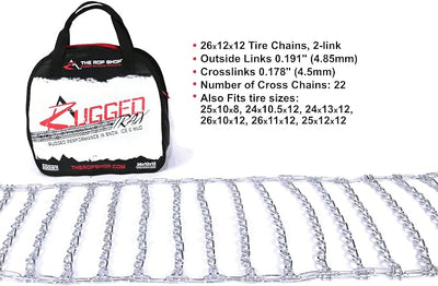 The ROP Shop Pair of 2 Link Tire Chains & Tensioners 26x12x12 | For John Deere Mower Tractor Rider
