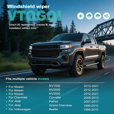 VTOGOI OEM Quality 21''+21'' Windshield Wiper Blades,Premium All-Seasons J-Hook Replacement Wiper Blades (2 Pack)