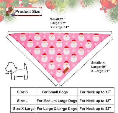 PTDECOR Christmas Dog Bandana, Reversible Holiday Xmas Pet Scarf, Multi Size, Pink Female Christmas Bandanas for Medium Large Dogs Pets (Pink, Large)