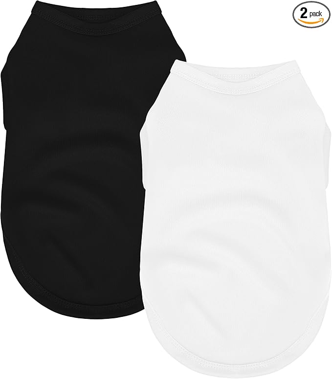 2 Pack Solid Color Dog Shirts - Lightweight, Quick Dry, Breathable Pet T-Shirts for Small to Large Dogs - Stretchy, Durable, Ideal for All Seasons and Holidays.Black White M