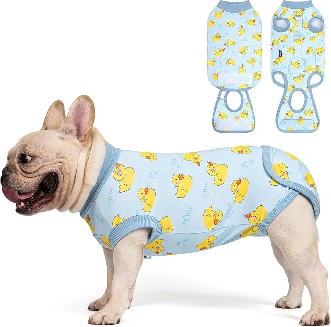 cyeollo Recovery Suit for Dogs Surgery Suit Female Spay Soft Pet Onesie Bodysuit Male Dog Neuter, Small Medium Dogs Surgical Recovery Shirt, Yellow Duck, L
