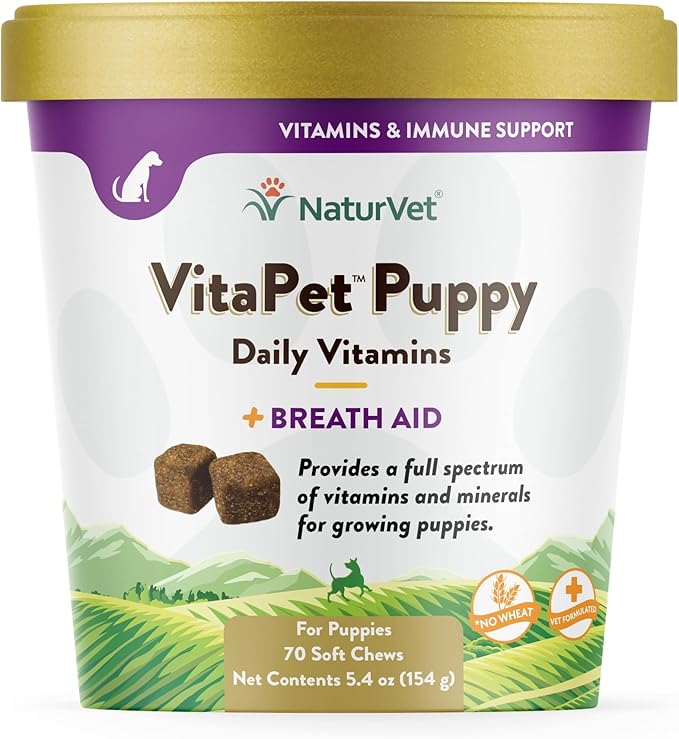 VitaPet Puppy Daily Vitamins for Dogs – Plus Breath Aid – Specifically Formulated to Provide Puppies with Essential Vitamins, Minerals, Amino Acids & Fatty Acids (70 Soft Chews)