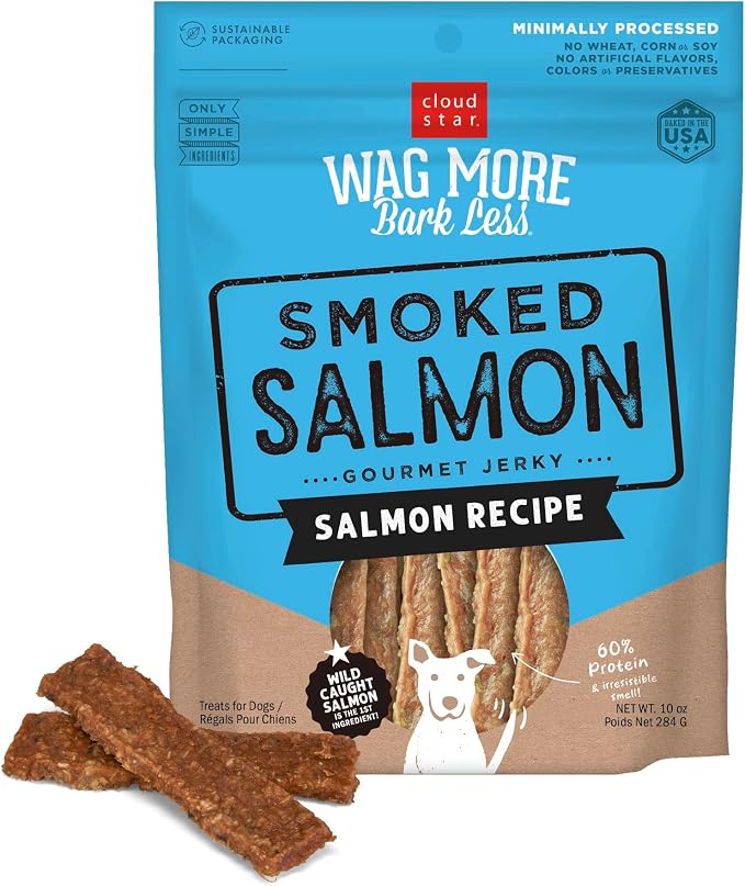 Wag More Bark Less - Dog Treats - Jerky - Smoked Salmon - 10 oz Pouch