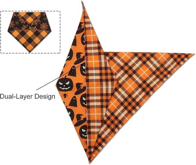Fall Dog Bandanas 2PCS Halloween Pumpkin Spider Web XLarge Dogs | 2PCS reversible dog bandanas for fall & Halloween & Thanksgiving.Orange plaid/pumpkin/Spider Web design.Fits extra large dog