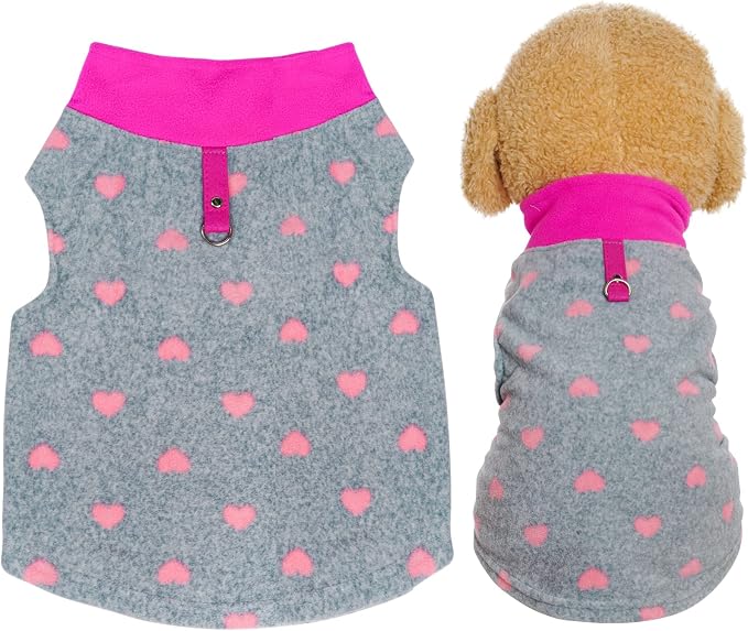 1 Piece of Grey Dog Heart Sweater with Leash Ring Soft Fleece Vest Dogs Pullover Warm Jacket Pet Dog Clothes Winter Dogs Outfits for Small Puppy Cat Pets (Large)