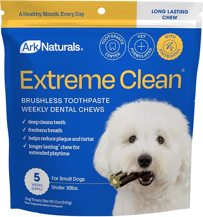 Extreme Clean Brushless Toothpaste for Small Breeds, 12 oz Bag, Long-Lasting Dog Dental Chew with Toothpaste Center, Freshens Breath, Reduces Plaque & Tartar