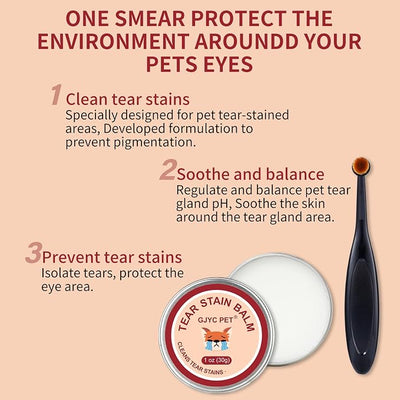 Natural Tear Stain Remover Balm for Dogs & Cats – Gentle & Effective Eye Care, Prevents Tear Stains & Reduces Redness, Safe & Non-Irritating Formula with Professional Brush, 1 oz