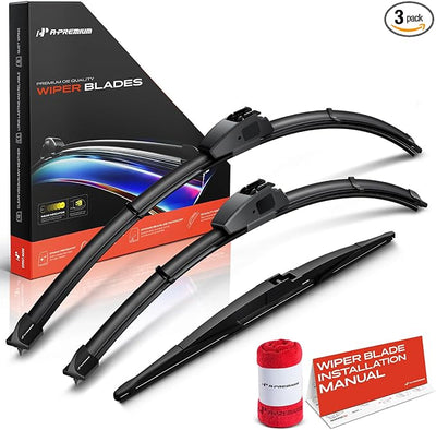 A-Premium 28"+20"+16" Windshield Wiper Blades with Wear Indicator & Towel | Compatible with Toyota Sienna 2011-2020, Front Rear Wipers Blade Set for Hook/RL2 Arm Connector, Pack of 3
