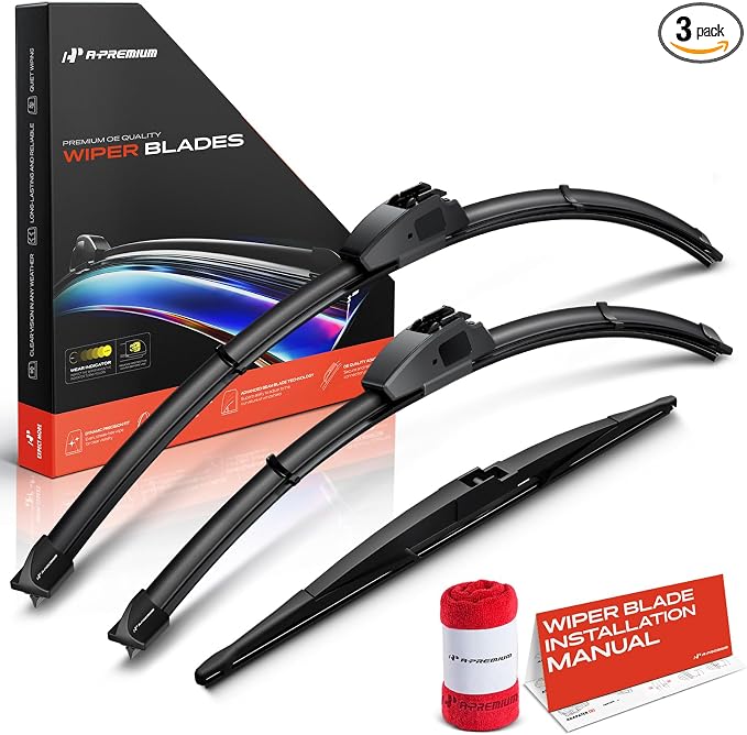 A-Premium 26"+22"+16" Windshield Wiper Blades with Wear Indicator & Towel | Compatible with Lexus RX350/RX450h+ 2010-2015, Front Rear Wipers Blade Set for Hook/RL2 Arm Connector, Pack of 3