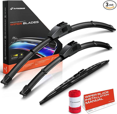 A-Premium 20"+18"+14" Windshield Wiper Blades with Wear Indicator & Towel | Compatible with Ford Escort 1994-2003, Front Rear Wipers Blade Set for Hook/Hook Arm Connector, Pack of 3