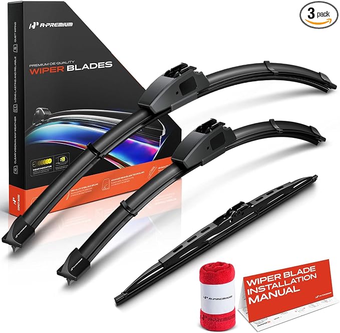 A-Premium 24"+15"+17" Windshield Wiper Blades with Wear Indicator & Towel | Compatible with Nissan X-Trail 2005-2006, Front Rear Wipers Blade Set for Hook/Hook Arm Connector, Pack of 3