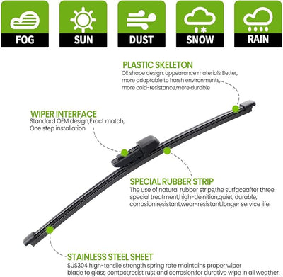PARRATI® 15 Inch Rear Wiper Blade Replacement for 2018-2022 VW Tiguan/2019-2023 Touareg,All-Season Windshield Wiper(15-G)