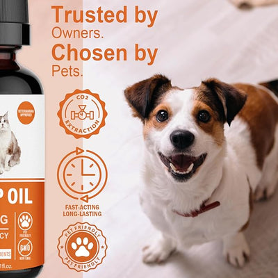 (4-Pack) Organic Hеmp Oil for Dogs and Cats - Hip and Joint Support - Skin and Coat Health - Pet Calming Drop - Omega 3-6-9 and Vitamins - Vet Approved