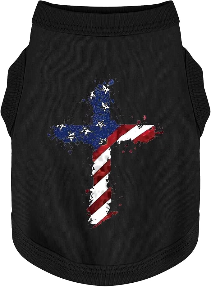 Discover Cozy Cotton Canine Wear: Soft, Lightweight, and Breathable Dog Shirt Vest with Eye-Catching Graphics, Keeping Your Furry Friend Warm and Comfy! Cross Flag 2XL
