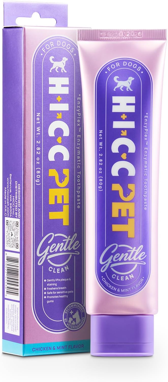 Hypoallergenic 4-Enzymatic Dog Toothpaste - Gentle Clean for Sensitive Gums - Plaque & Tartar Control Toothpaste for Fresh Breath - Soothing Oral Care - Chicken & Mint, 2.82 oz