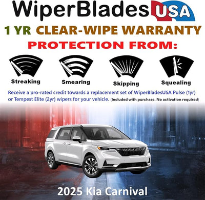 WiperBladesUSA Wiper Blades Set w/ 1yr warranty compatible with Kia Carnival 2025 Wipers (Set of 2) Pulse Wipers
