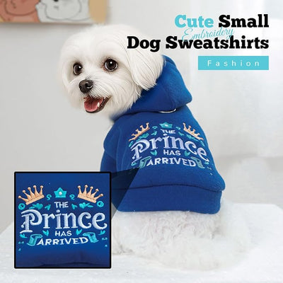 ABRRLO Small Dog Hoodie Clothes Cute Blue Prince Fleece Dog Sweater for Small Dogs Cats Boy Warm Puppy Sweatshirt with Leash D Ring Fall Winter XS Pet Doggy Outfit Chihuahua Yorkie Shihtzu(Blue,S)