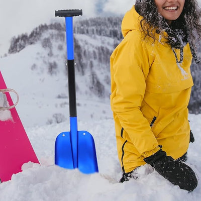 Homoyoyo Aluminum Alloy Foldable Snow Shovel and Detachable Ice Shovel for Winter Snow Removal Portable Multi-Function with Blue Handle Compact Tool for Car and Outdoor Use