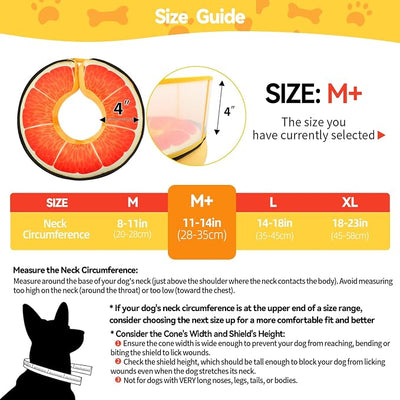 Upgraded Inflatable Dog Cone Collar with Transparent Anti-Licking Shield, Adjustable Elizabethan Collar for Medium Large Dogs, 2-in-1 Design with Detachable Shield and Soft Padding (M+, Grapefruit)