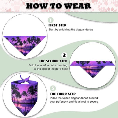 KEIAHUAN Dog Bandanas Birthday Gift Washable Dog Bib Kerchief Scarf Adjustable Accessories for Small to Large Dog Puppy Cat Soft Triangle Scarves, Purple Palm Trees