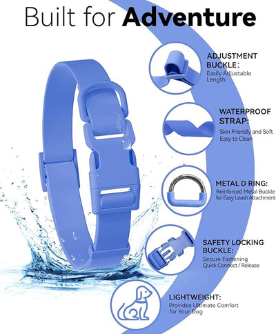 Waterproof Dog Collar, Rubber Adjustable Collars with Quick Release Buckle, Odor-Resistant, Easy to Clean Pet Collars for Small Medium or Large Dogs (Blue, M 11.8-18.5 inch)