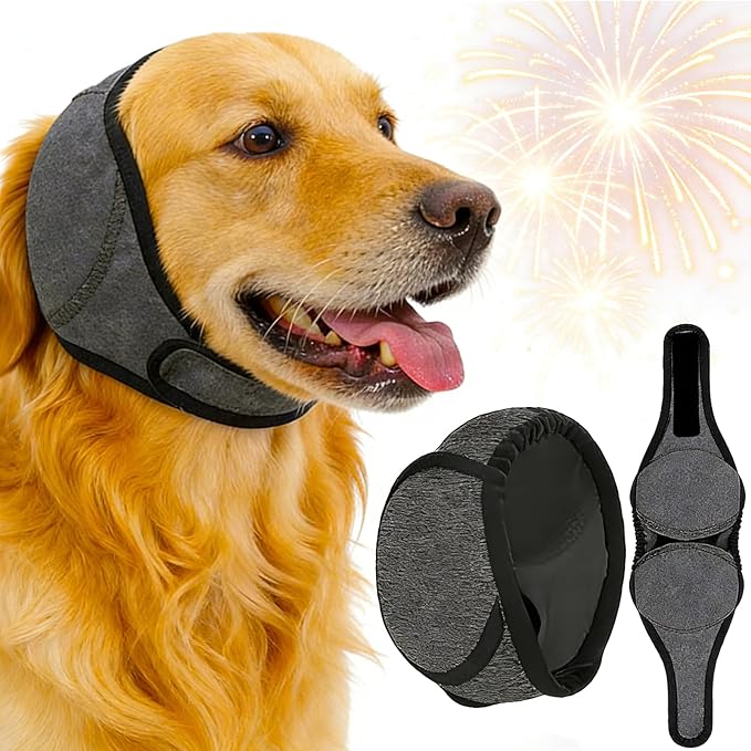 Dog Ear Muffs Noise Protection Firework Thunder, Elastic Dog Ear Wrap with Sound-Blocking Rubber Pads for Noise Cancelling Anxiety Relief, Calming Hood Dog Ear Cover for Grooming Bathing & Swimming, M | Exchanges for Ill-fitting Sizes Available