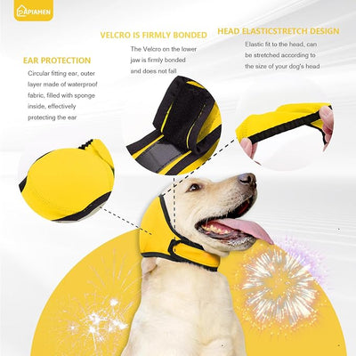 Dog Ear Covers,Dog Ear Muffs Noise Protection,No Flap Ear Wrap for Dogs Hematoma Recovery,Adjustable Calming Hoodie Shower Cap for Grooming,Bathing,Swimming & Anxiety Relief(Yellow,S)